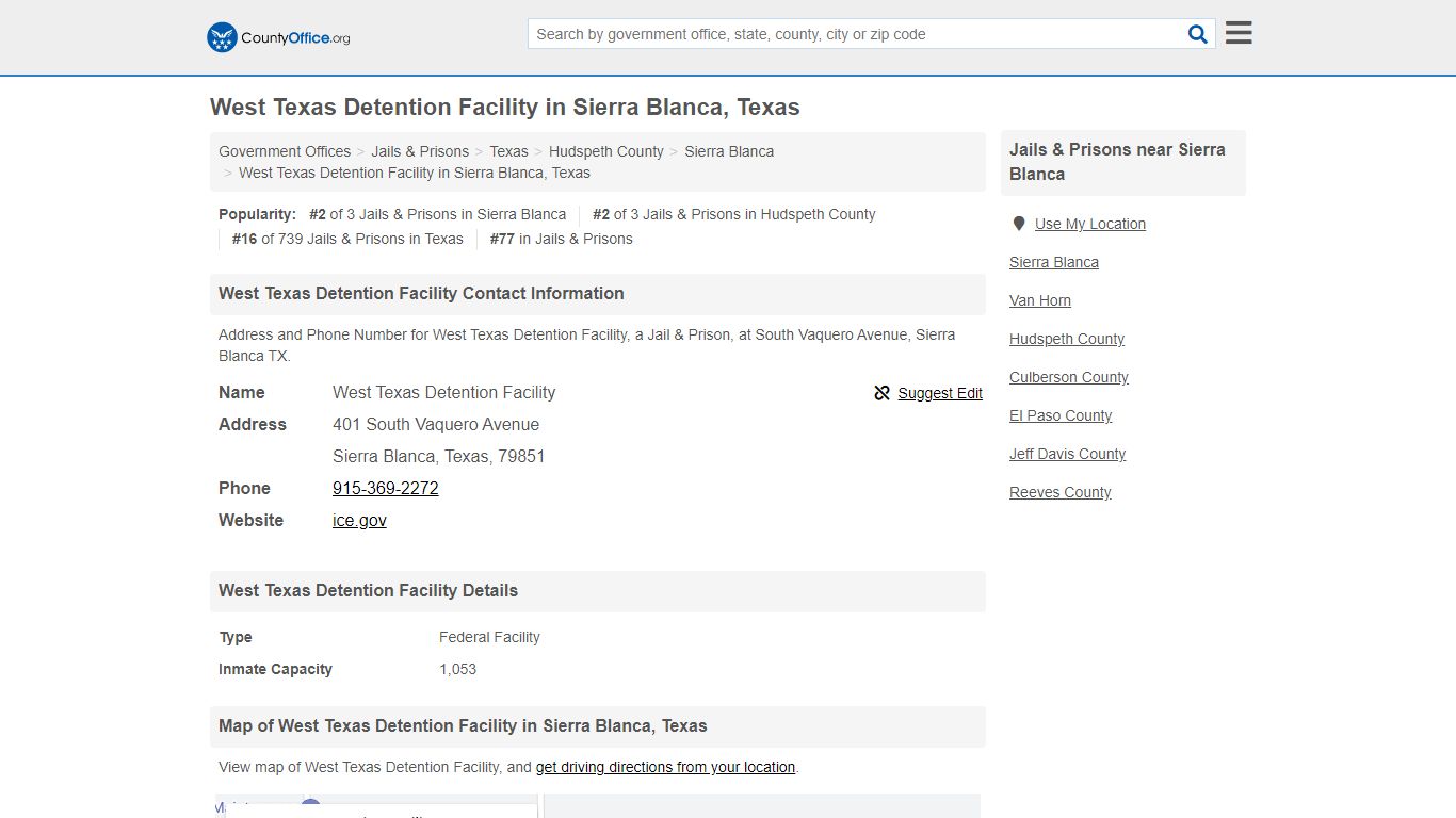 West Texas Detention Facility - Sierra Blanca, TX (Address ...